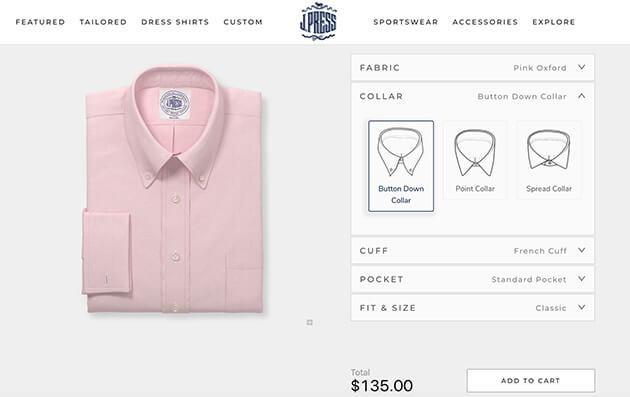 dress shirts in a product customizer