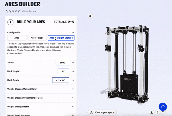 home gym configurator with 3D for eCommerce elements
