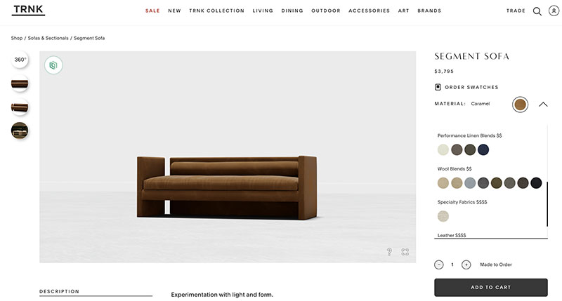 a visual configurator for selling sofas and furniture